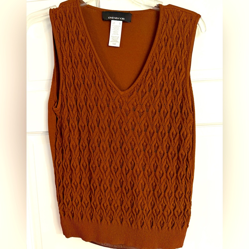 Jones New York Rust Cable Knit V-Neck Sweater Vest